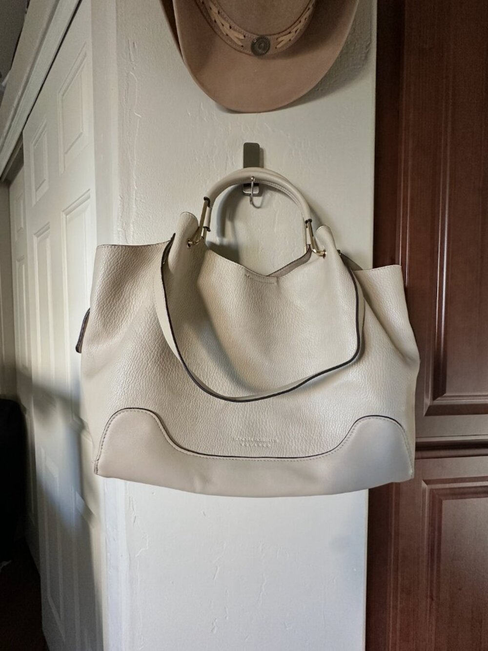 Sondra Roberts Pebbled Leather Tote Bag Gold Hardware Office Work Purse